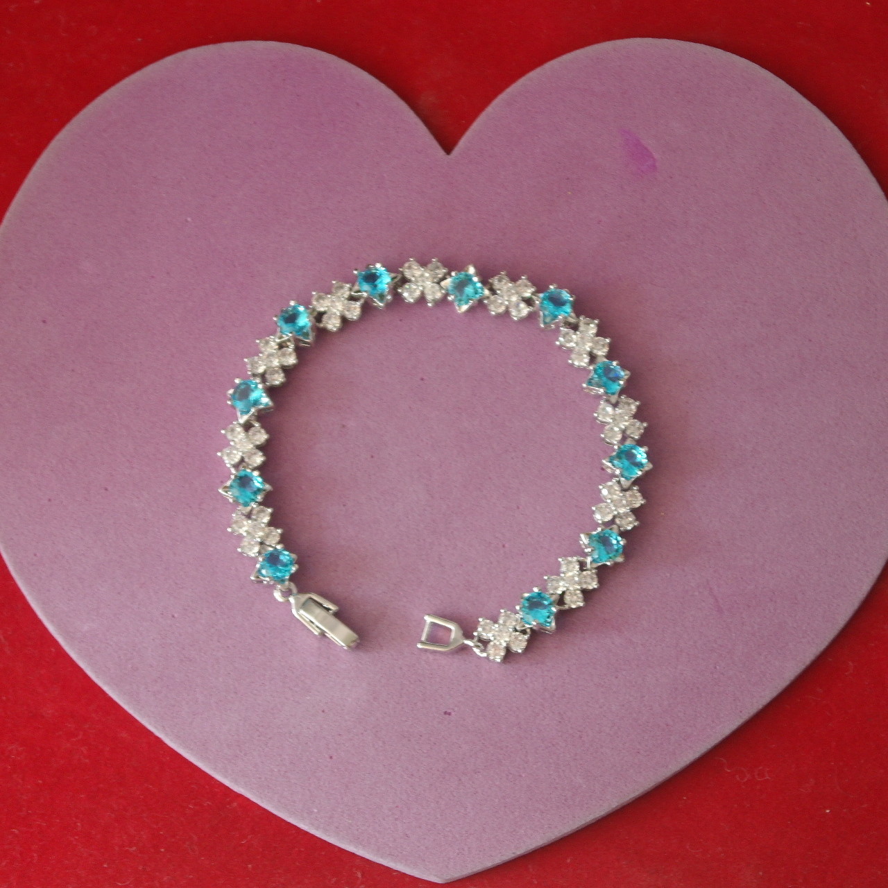 Beautiful Bracelet 18K White Gold Plated Cubic Zirconia & Aquamarine 13.5 Gr.