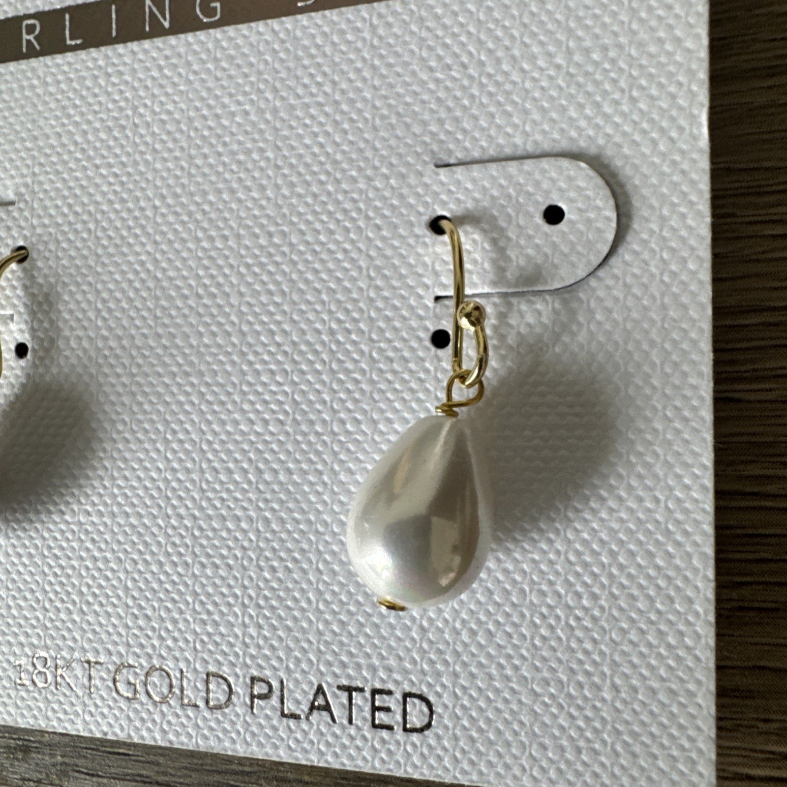 Argento Vivo Freshwater Pearl & Hook Droplet Earrings 18K Gold Plate New