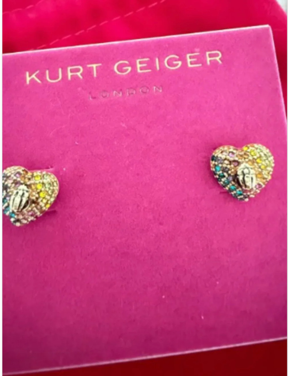 NWT KURT GEIGER LONDON XL CRYSTAL HEART LOCKET NECKLACE & EARRINGS W DUST BAG
