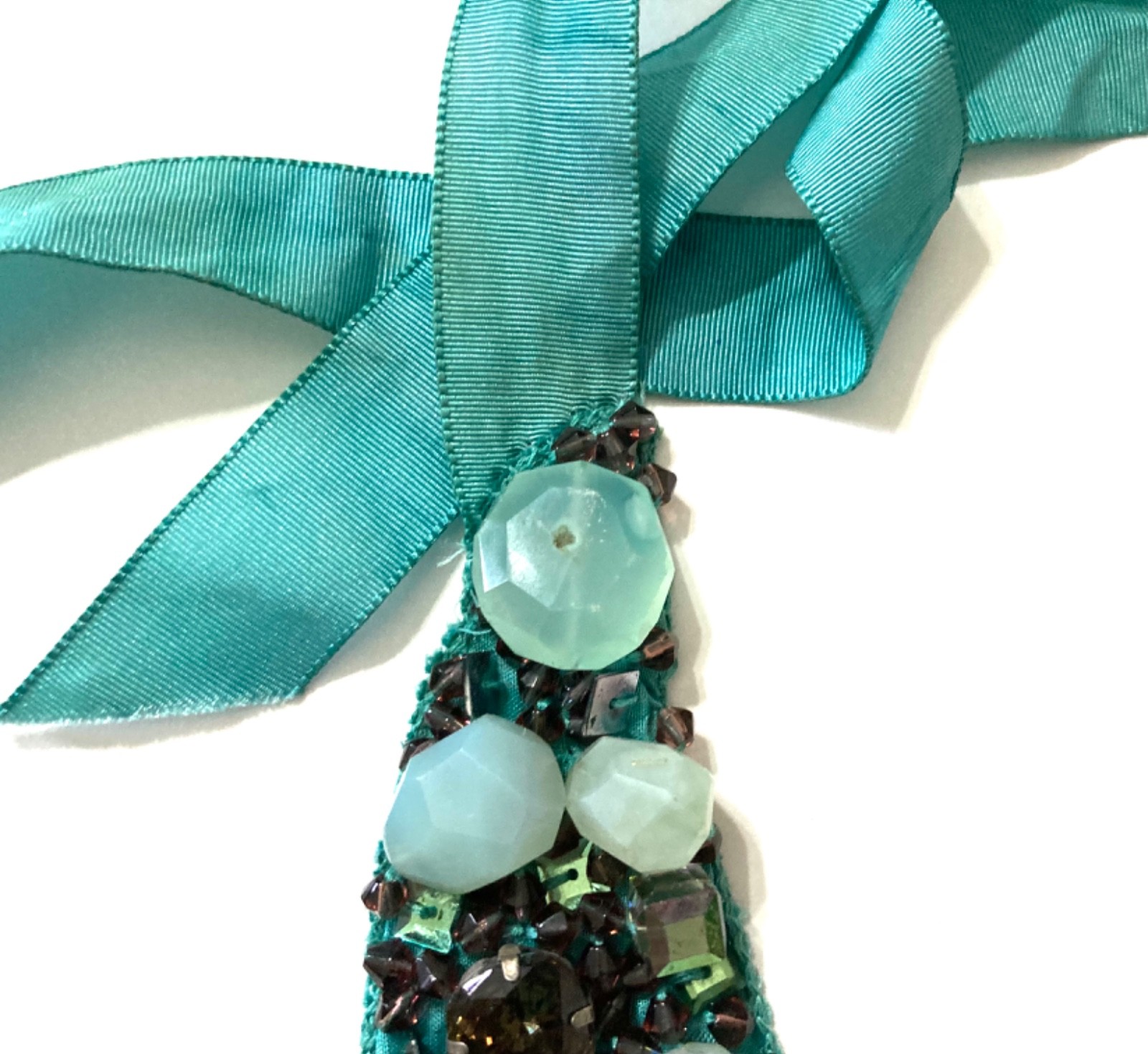 Designer Roberta Freymann Ribbon Bib Statement Necklace Gems Beads Stones