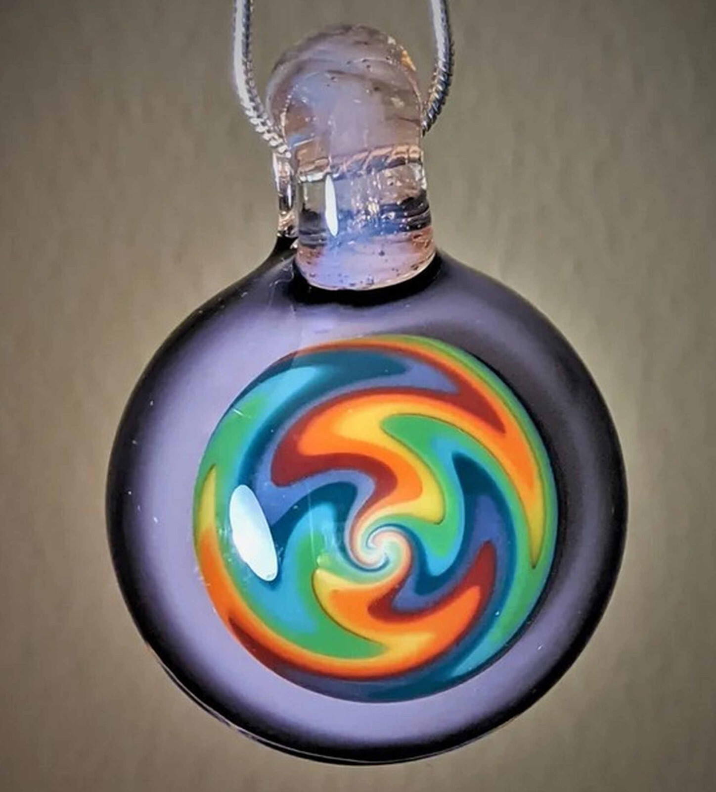Handmade CFL Reactive Green To Purple Pastel Rainbow Glass Pendant -silver chain