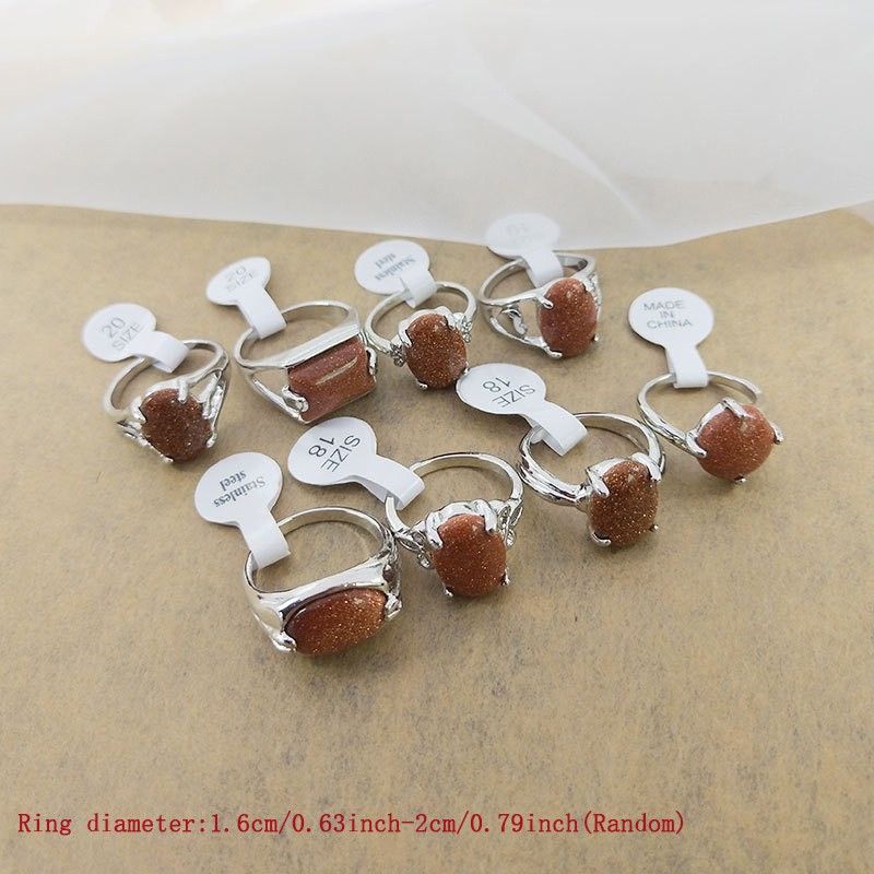 24Pcs Golden Sand Stone Rings Bulk Oval Rings Unisex Jewelry With Gift Box
