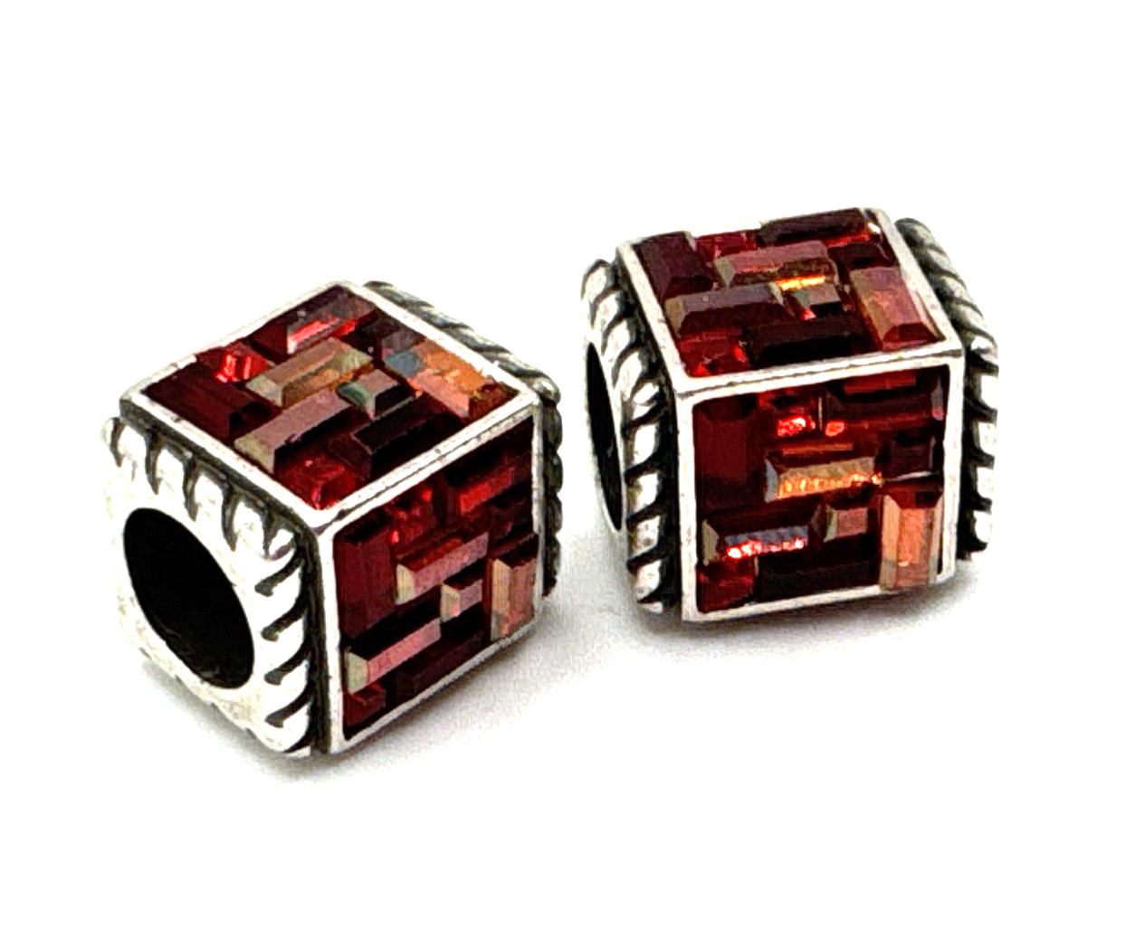 Brighton St Michel Cube Square Red Multi Colors Crystals Silver Spacer -Lot of 2