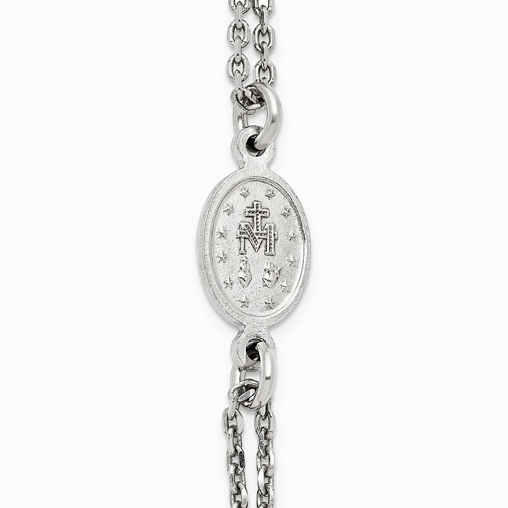 Sterling Silver RH-Plated Blk Crystal 20in W/.5in Ext Rosary Themed Necklace