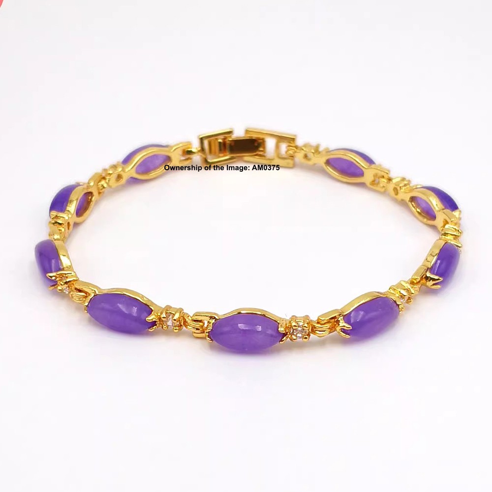NEW Bracelet Heating Jade Yellow Plated Oval Purple Jade Bracelet Women 7.10INCH