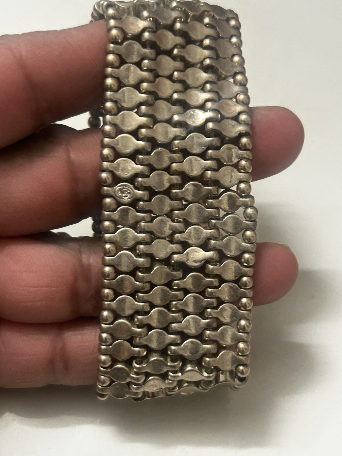 Silver Tone Metal Mesh Chain Cuff Bracelet Snap Closure, Less Than 8 in