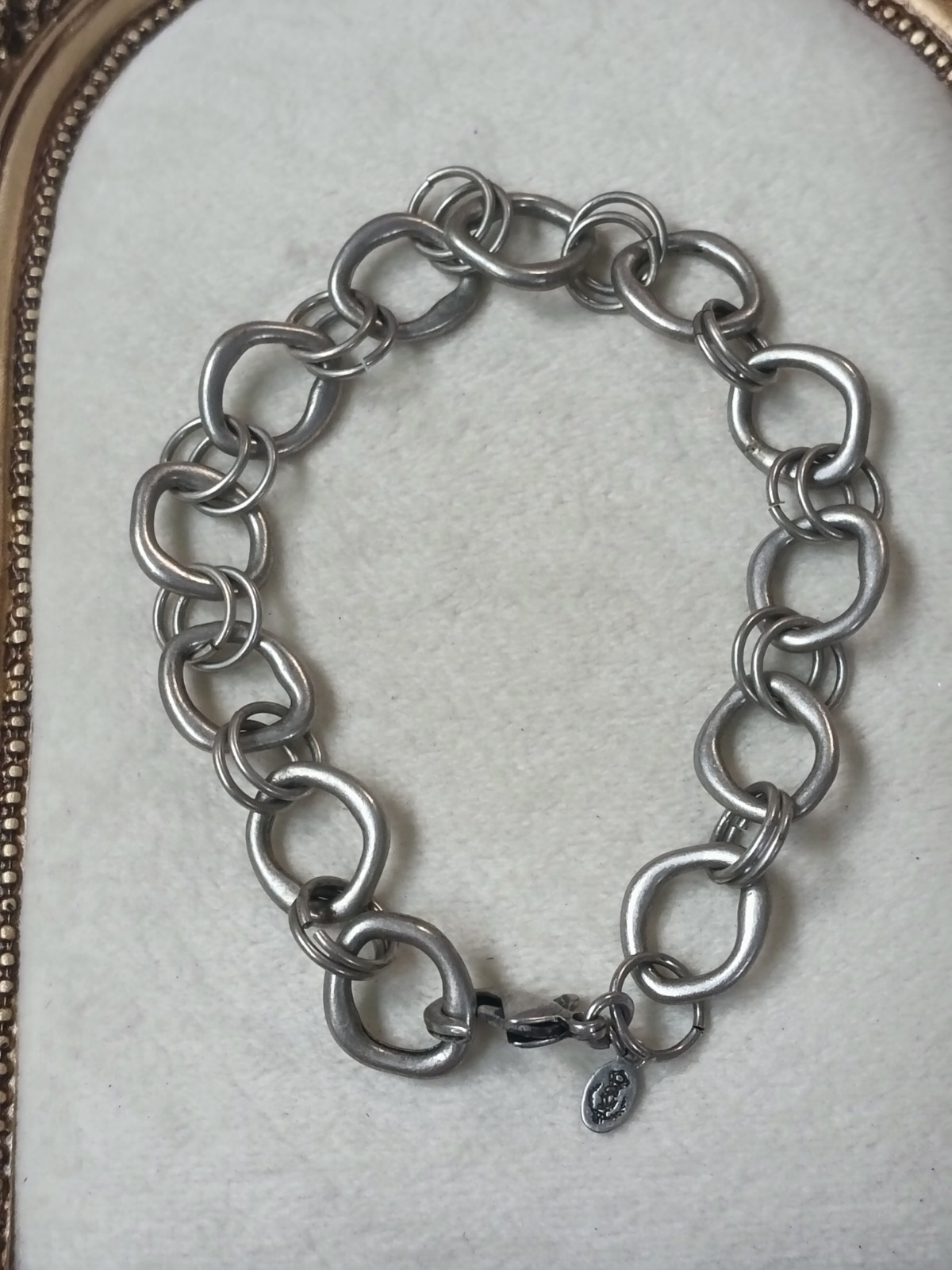 vintage Silver Tone Cable Chain Link Bracelet w/ Dangle Charm, 7 1/2 in, Lobster