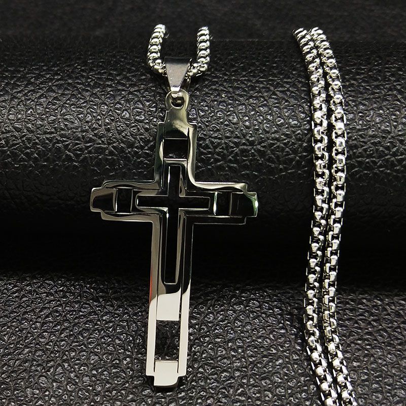 Men Chain Necklace Cross Pendants Choker Gothic Necklaces Stainless Steel 1Pcs