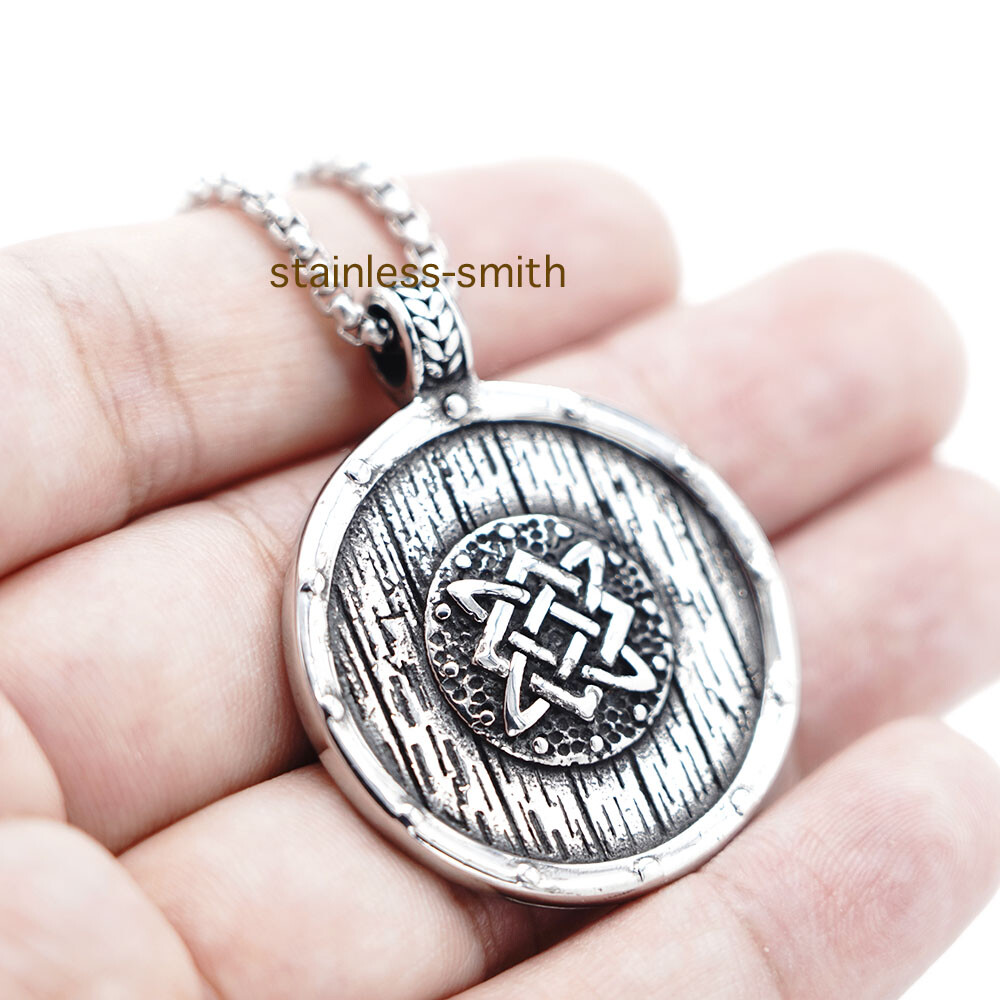 Mens Nordic Viking Amulet Shield Pendant Necklace Stainless Steel For Men Chain