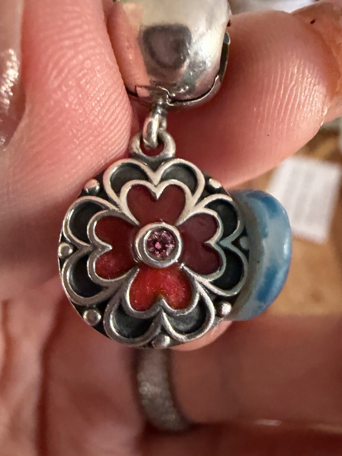 Authentic Pandora Retired Red Flower Dangle Charm