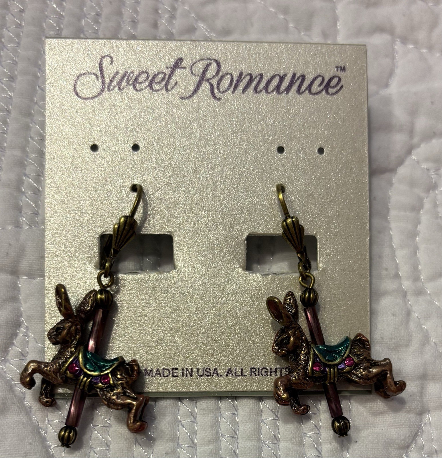 NEW Sweet Romance CAROUSEL BUNNY Rhinestone Pierced Earrings