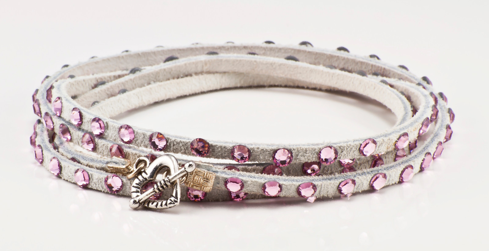 Leather Multi Wrap Bracelet In White With Pale Pink Swarovski Crystals