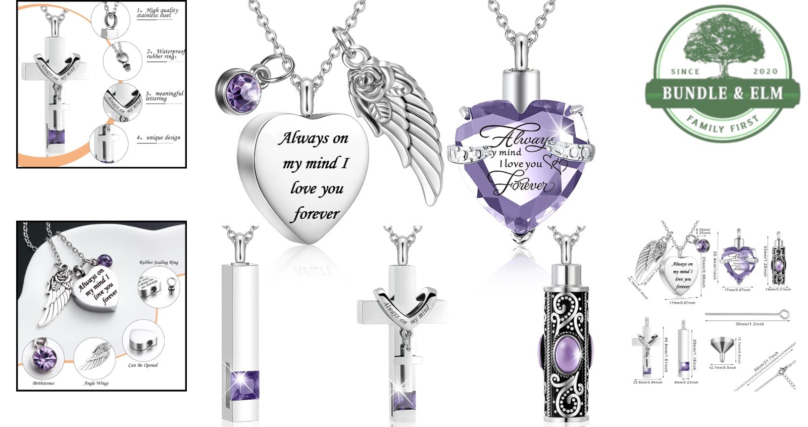 Stainless Steel Keepsake Necklace Set with 5 Unique Ash Pendants for Remembrance