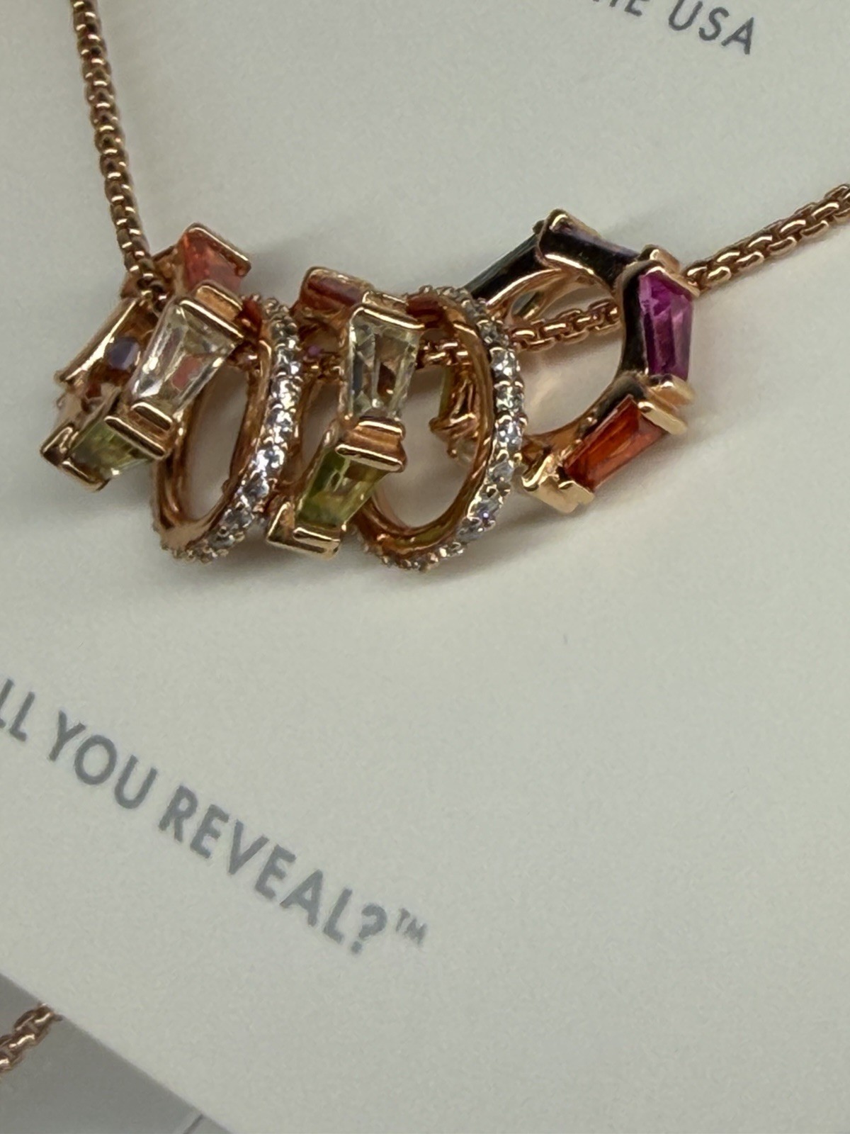 Bomb Party OG Necklace Ultra Rare Unicorn Rose Gold Multi Colored Stones NIB