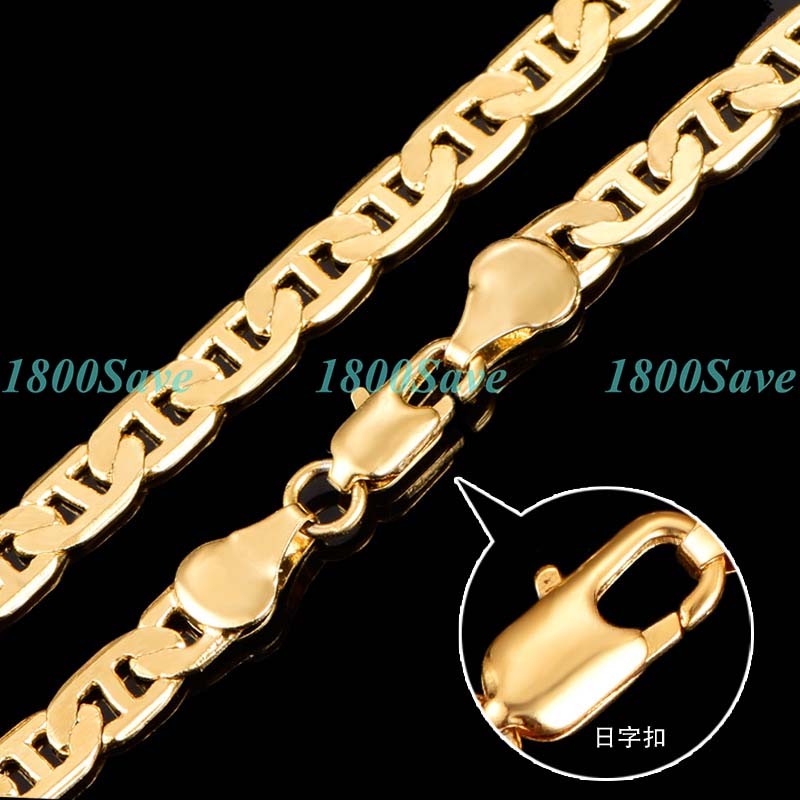 Genuine 18K Gold Filled 5.5mm Wide Flat Mariner Link Anchor Chain Necklace R081N