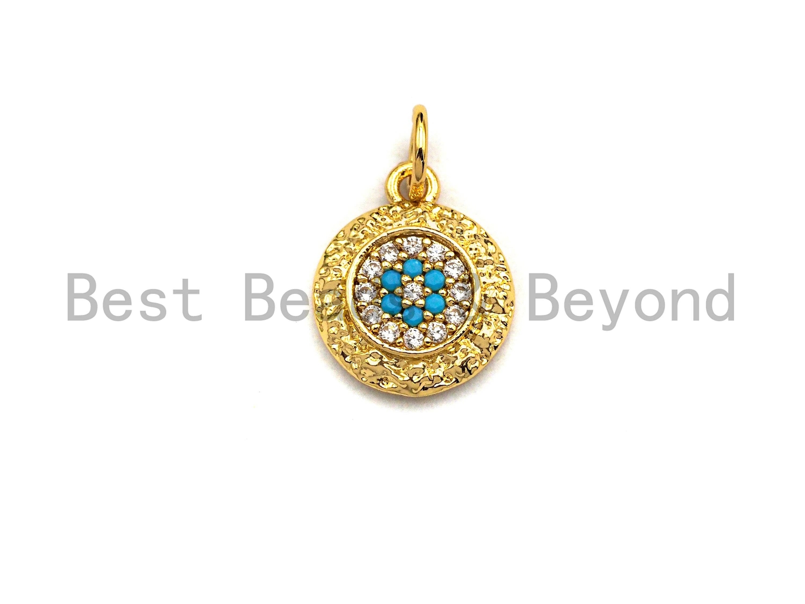CZ Micro Pave Round Shape Turquoise Evil Eye Charm, SKU#Y226