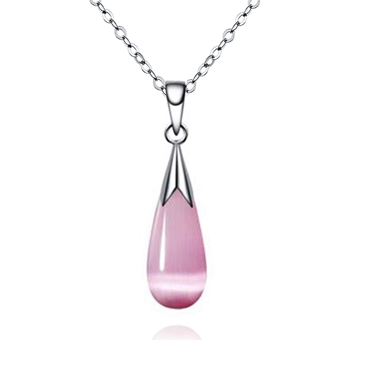 Jewelry Set 14k White Gold Plated Water Drop Stone Pendant Necklace Earrings
