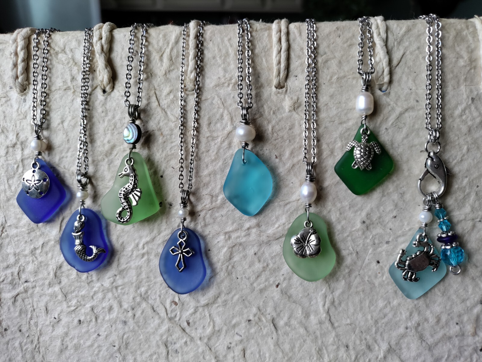 BEACH Necklace Sea Glass Charm Sea Life Ocean Gift for Her Casual Chain Wedding