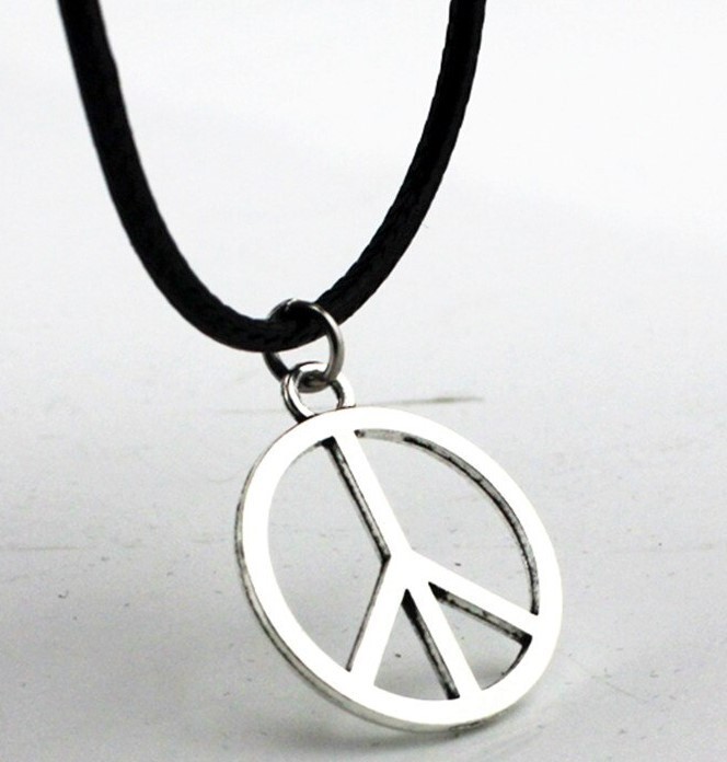 New Unisex Stainless Steel Peace Sign Pendant Choker Necklace Jewelry Rope