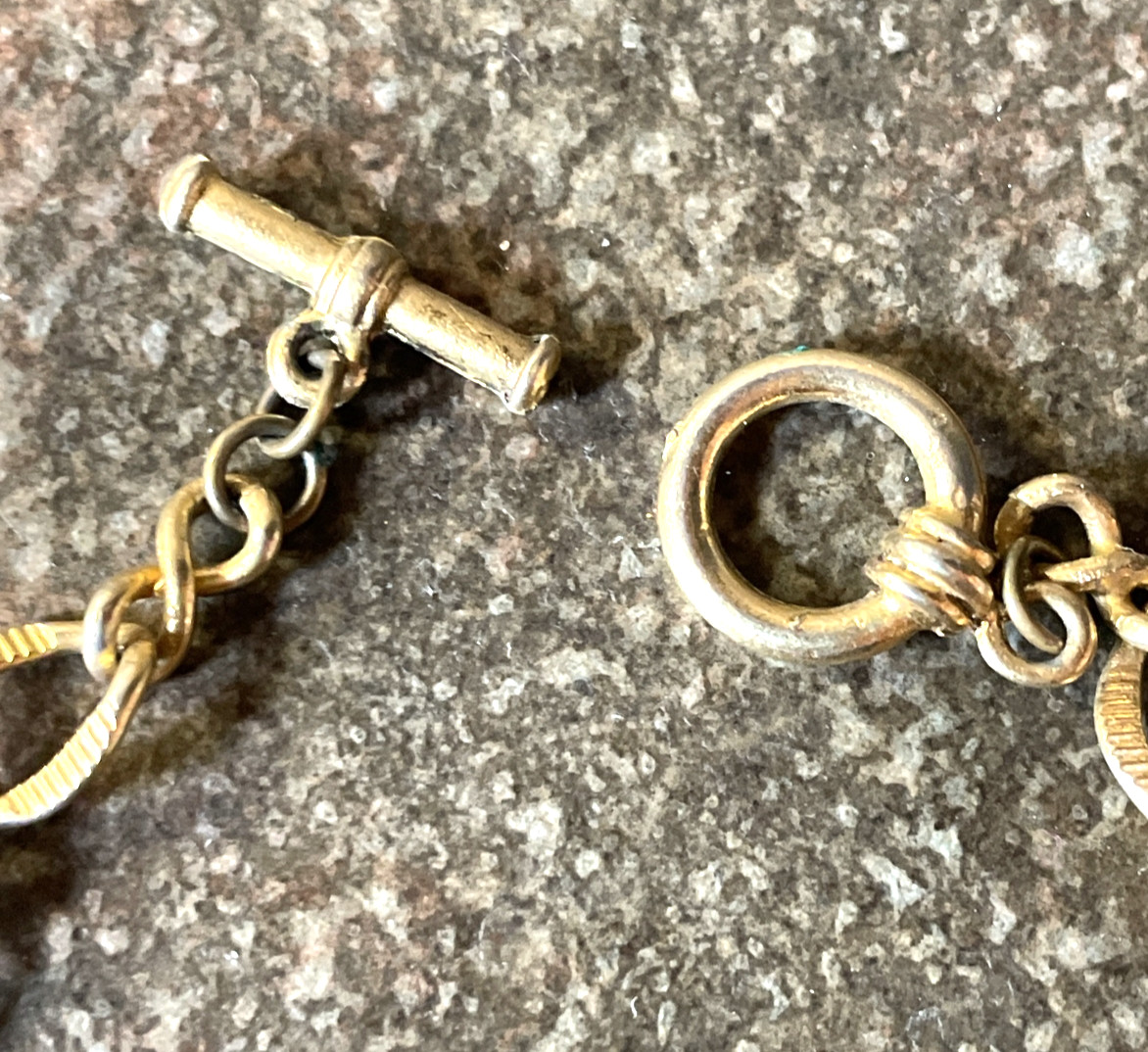 Gold Toned Metal w/Black & Gold Plastic Beads & Fabric Rings Necklace