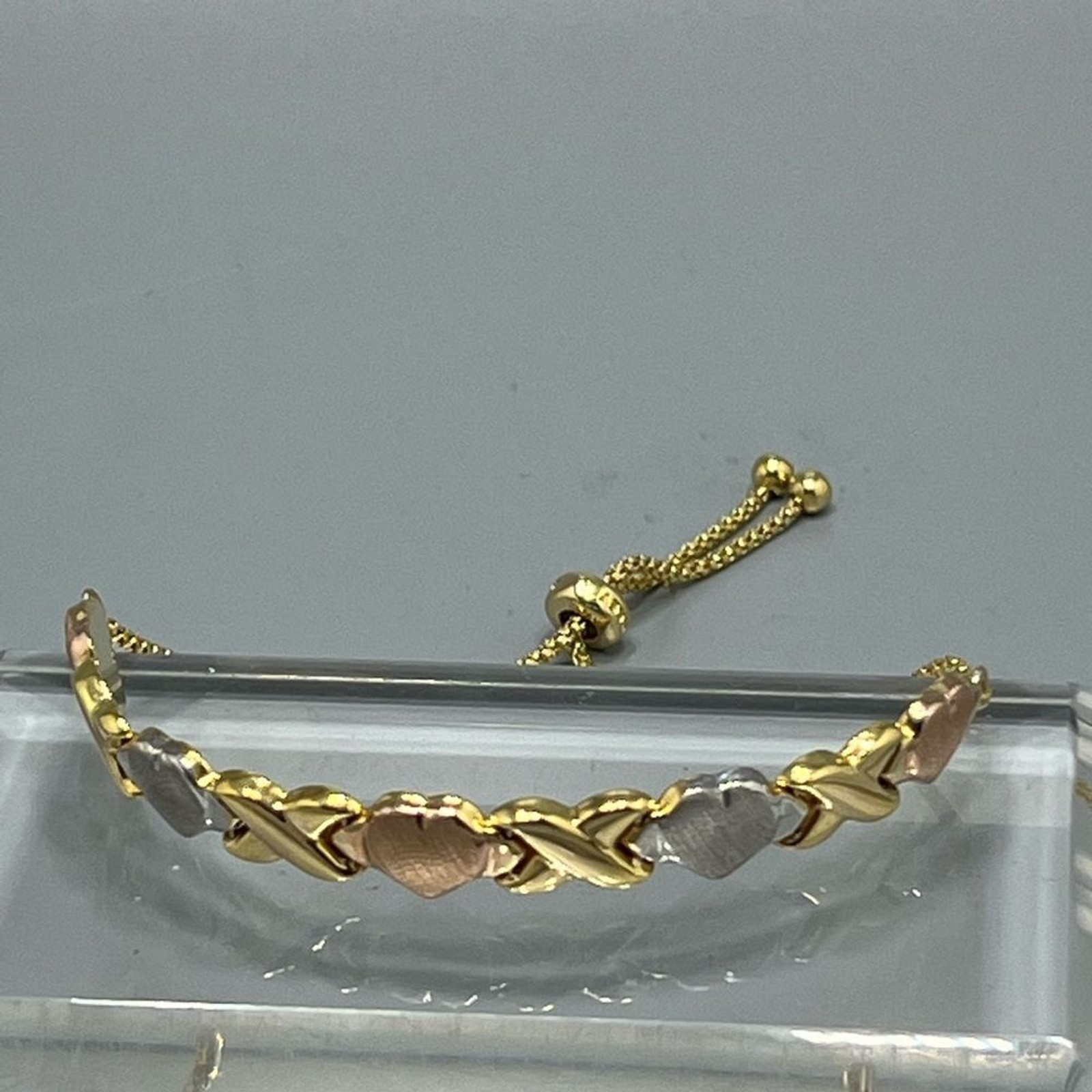 Hearts & Kisses Link Bracelet in 18k Tri-Color Gold Over Sterling Silver