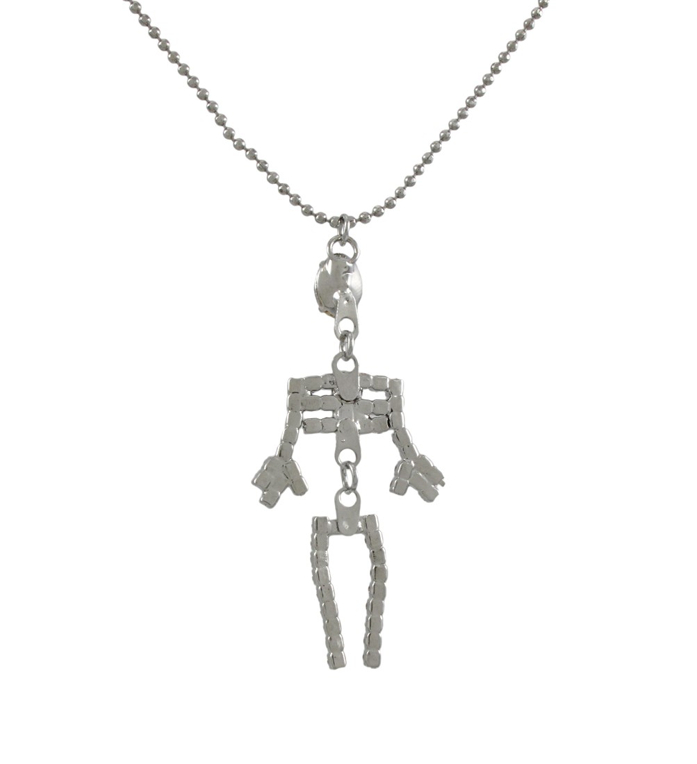 Zeckos Rhinestone Dangling Skeleton Necklace