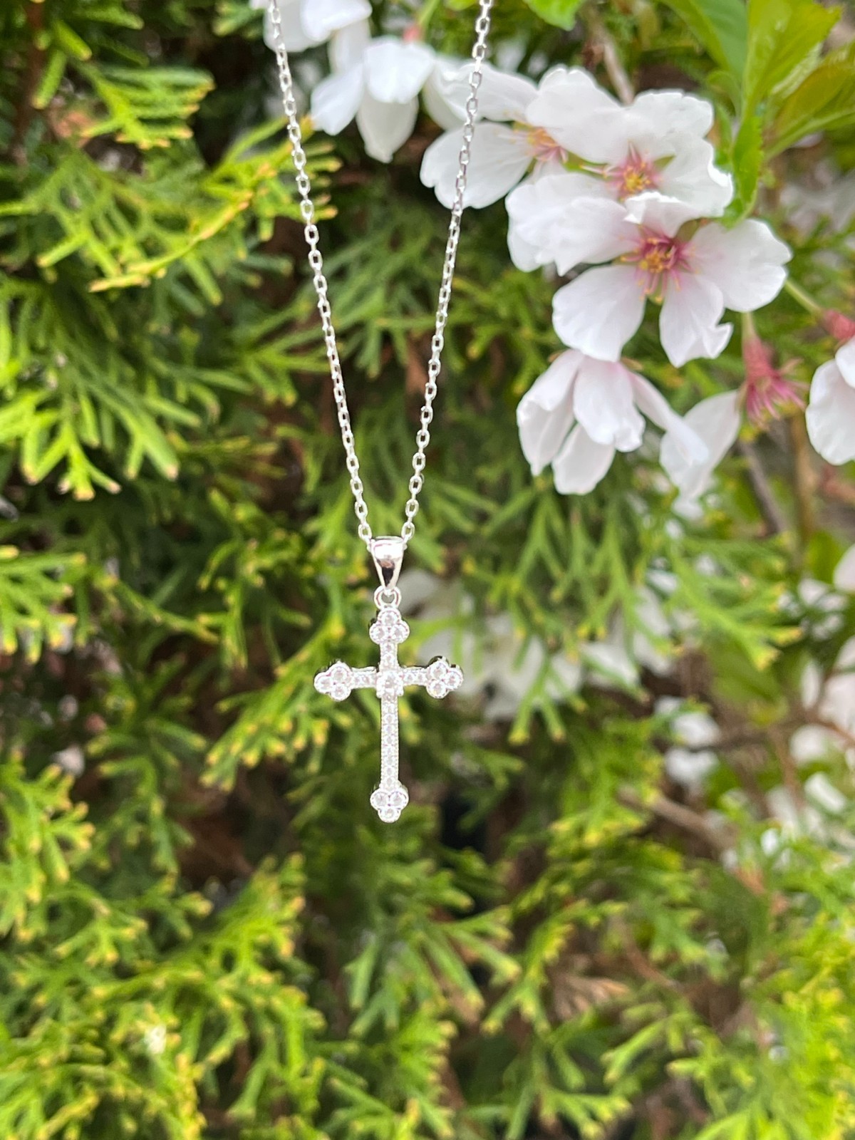925 Sterling Silver CZ Orthodox Cross Pendant Necklace Small 21mm0.83″ 18″ Women
