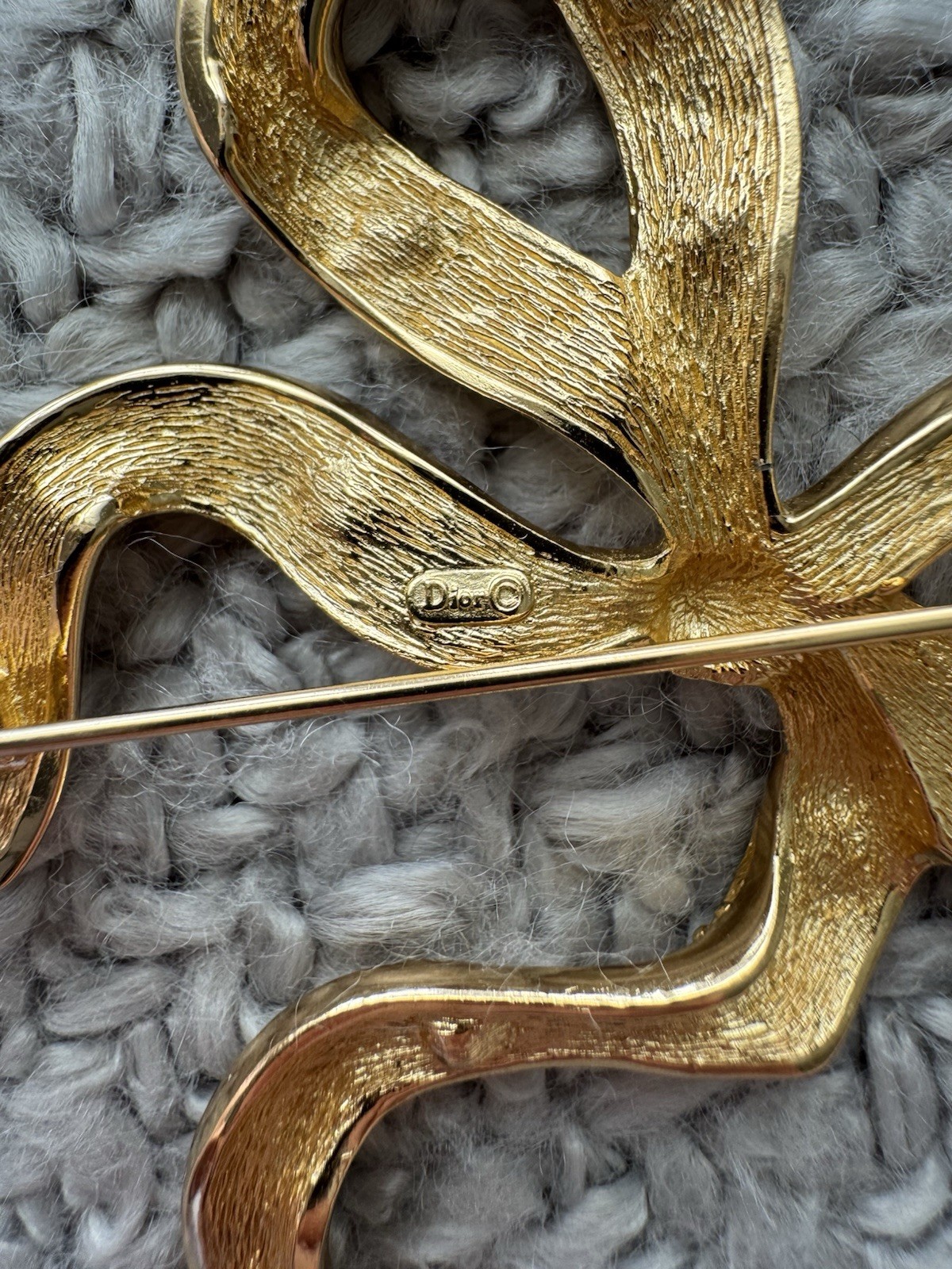 Vintage Christian Dior Gold-Plated Ribbon Bow Crystal Brooch