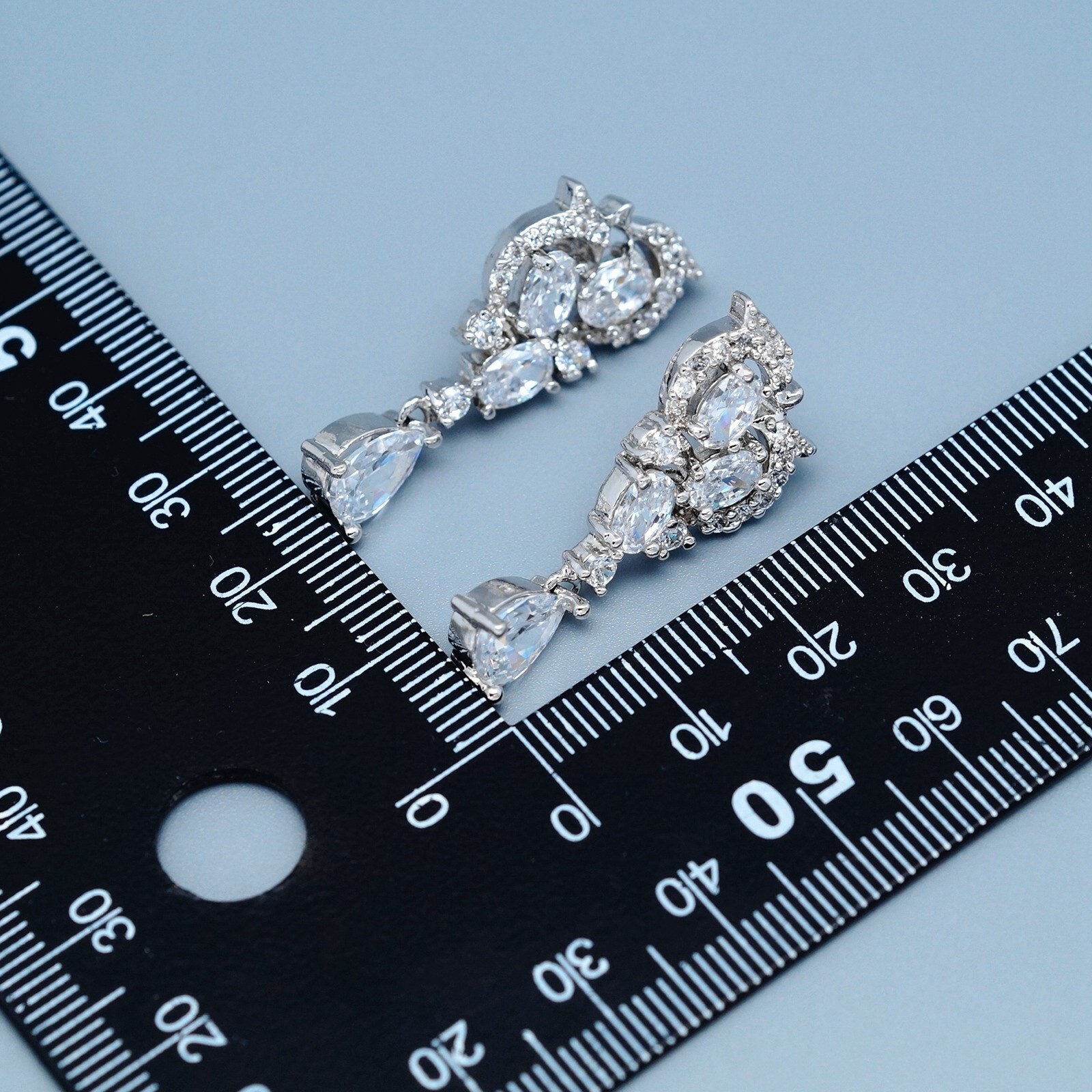 Women White Gold Plated Clear Cubic Zirconia Wedding Teardrop Dangle earrings 45