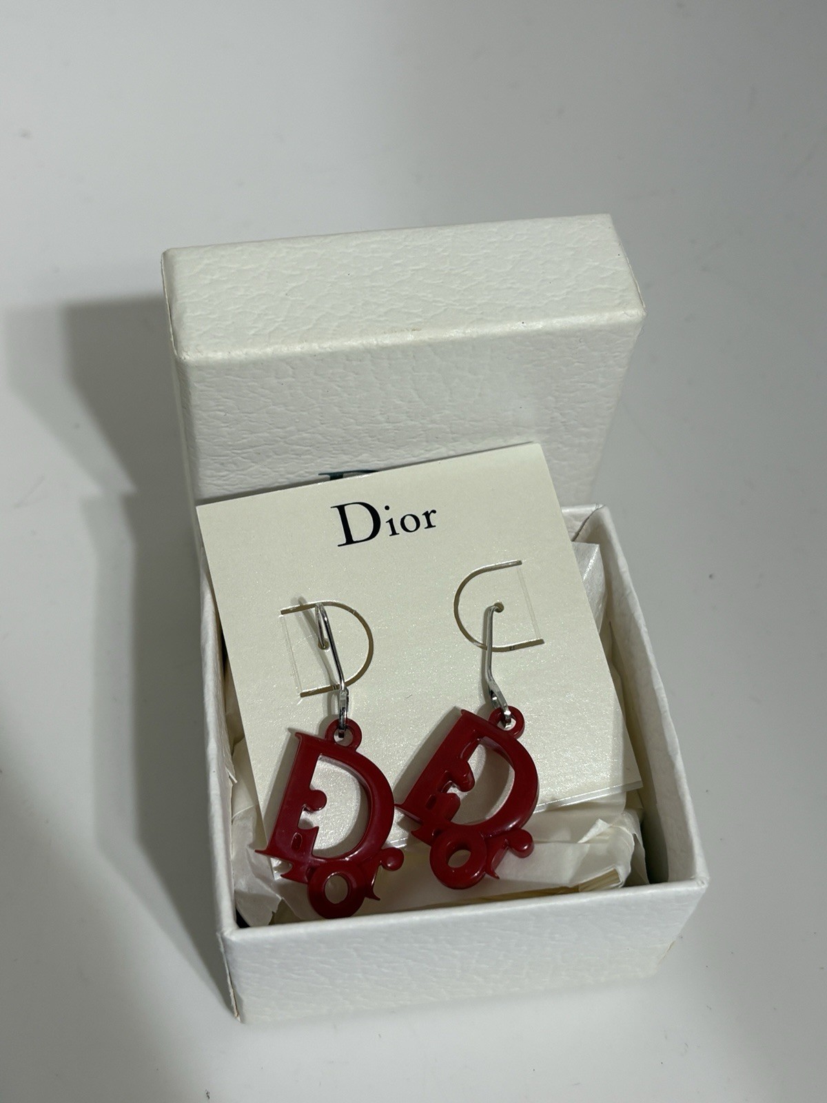 Vtg Christian Dior by John Galliano Red Plastic Logo Earrings