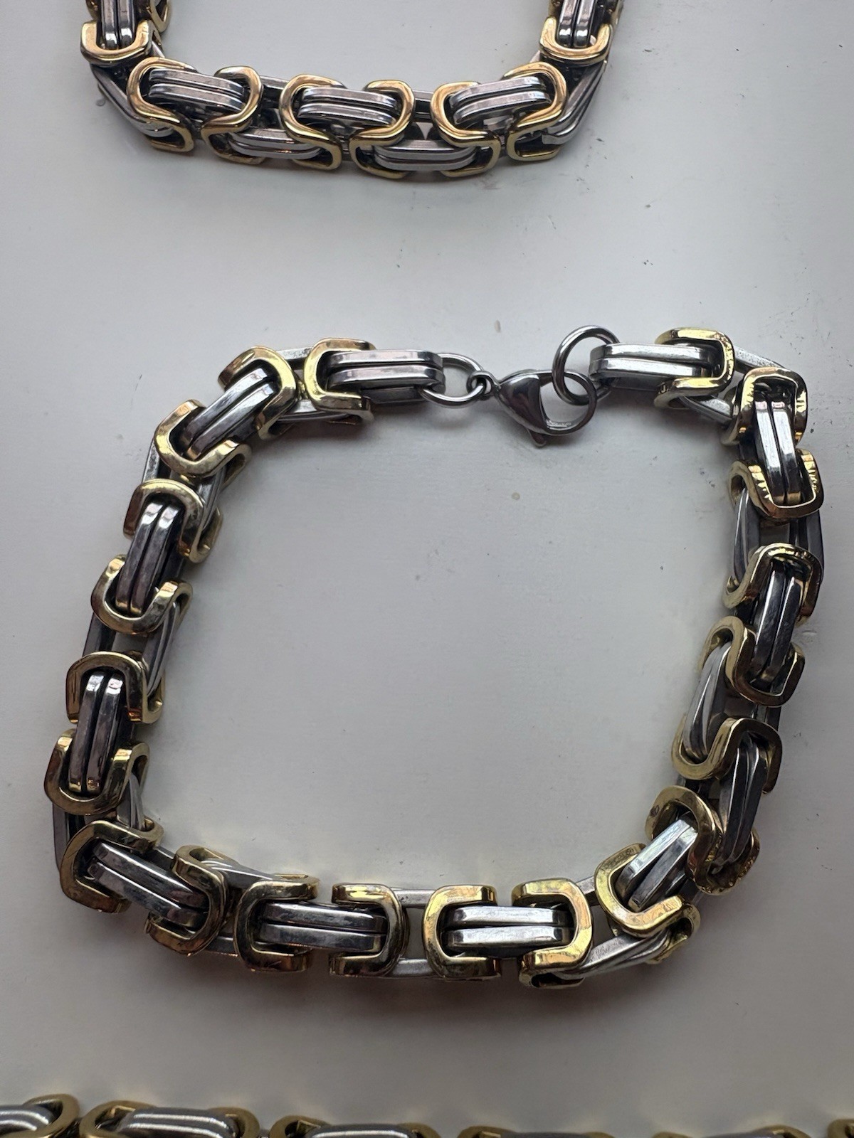 Men’s Necklace And Bracelet Set – 3 Pieces Gold/silver Color Links