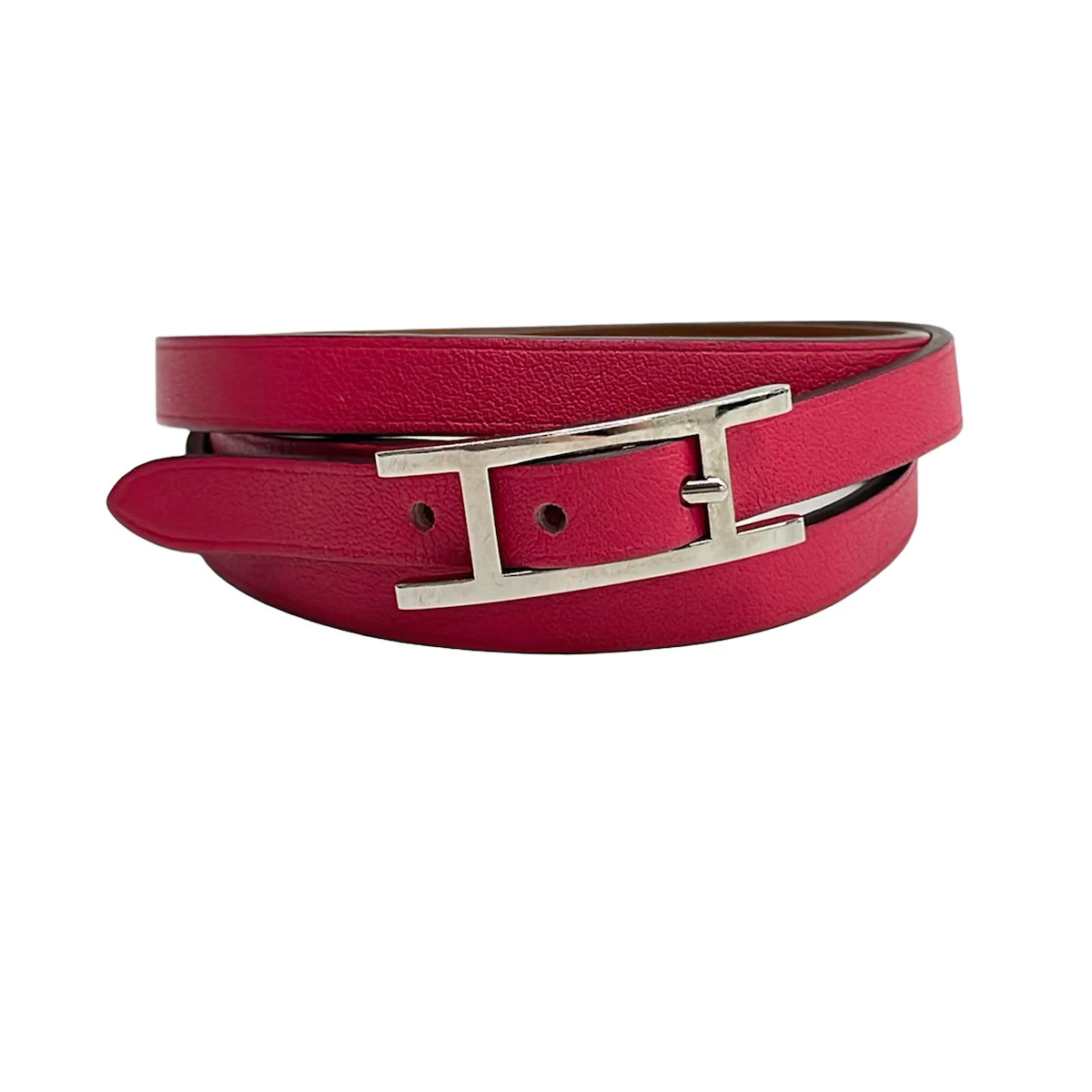 HERMES Hapi 3 Red Leather Hardware A Bracelet