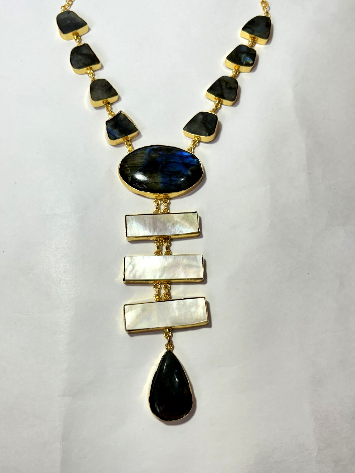Natural Labouredite Rough Stone And mop Gemstone Necklace Gift For Her.