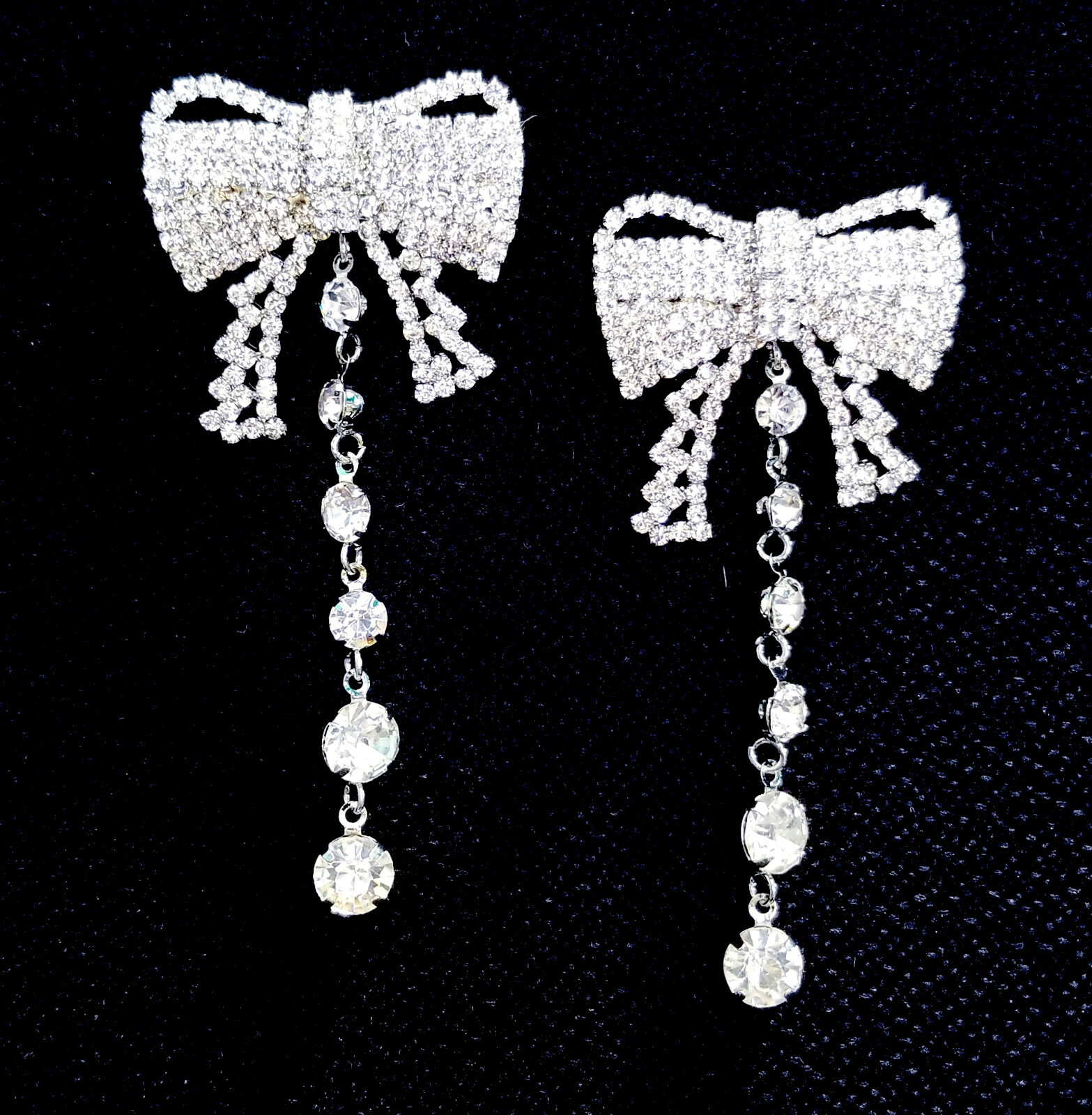 Clear Chandelier Drop Earrings Rhinestone Crystal 3.2 inch Bow Tie