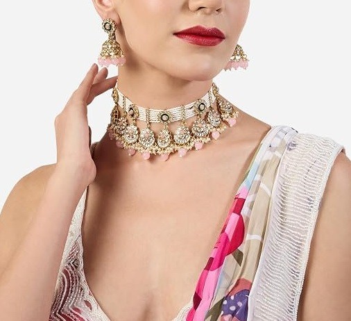 Traditional Kundan Choker Jewelry Set Gold Plated Indian Bridal Wedding Women