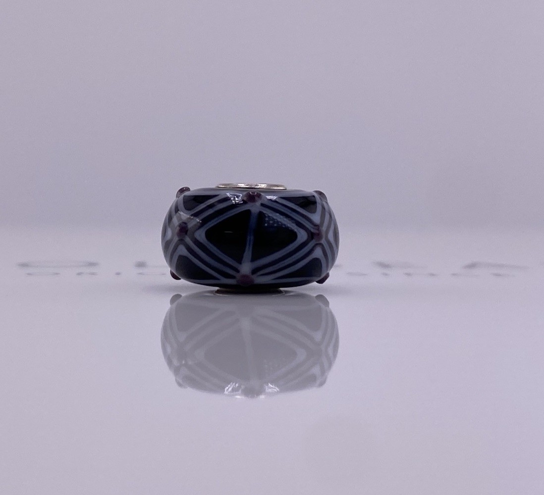 Trollbeads Rare Black Bead White Stripes Purple Dots