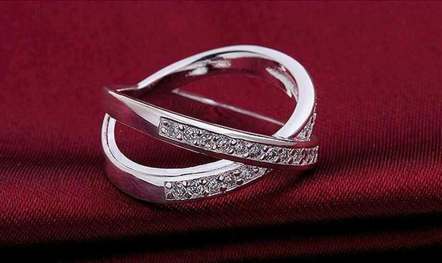 Pave 1.0 Ct CZ Silver SP Cross X Shape Engagement Wedding Ring