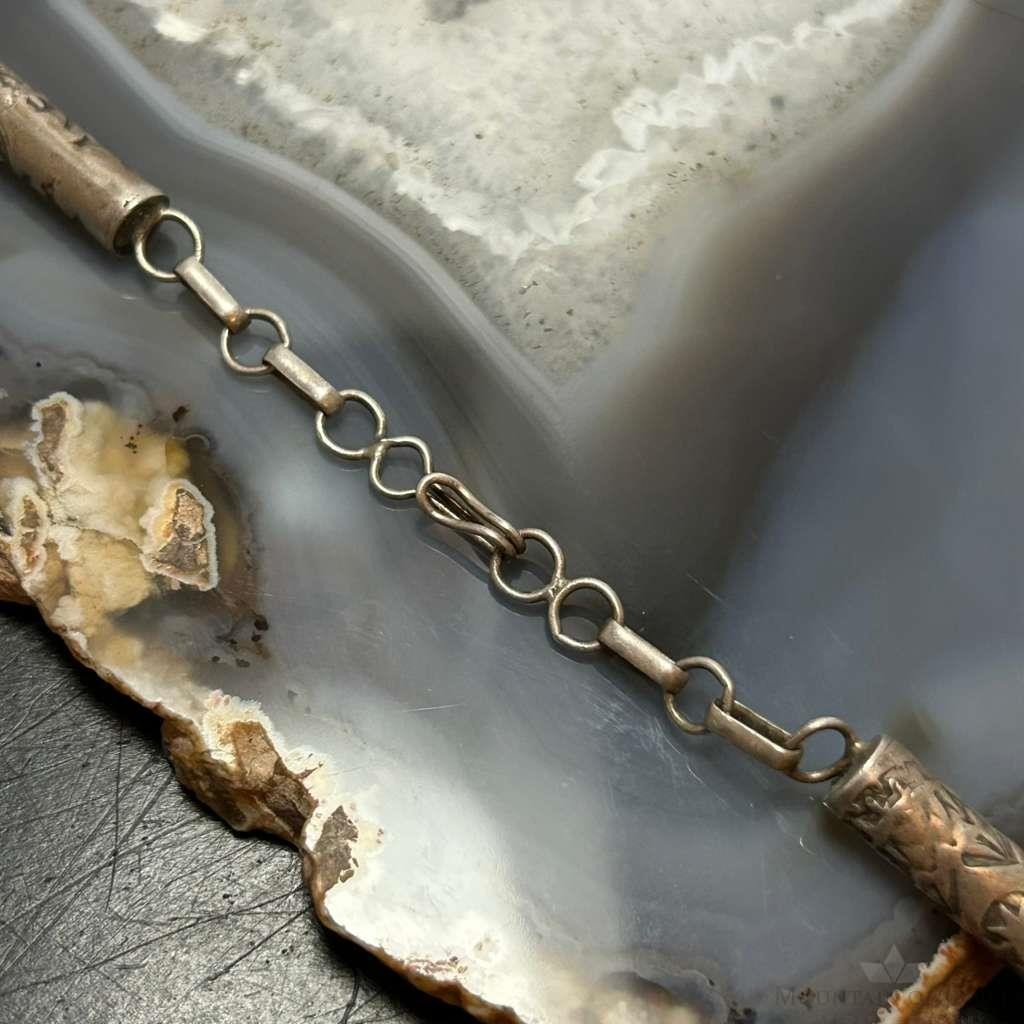 Vintage Silver Stamped Cylinder 24″ Fashion Link Necklace For Women
