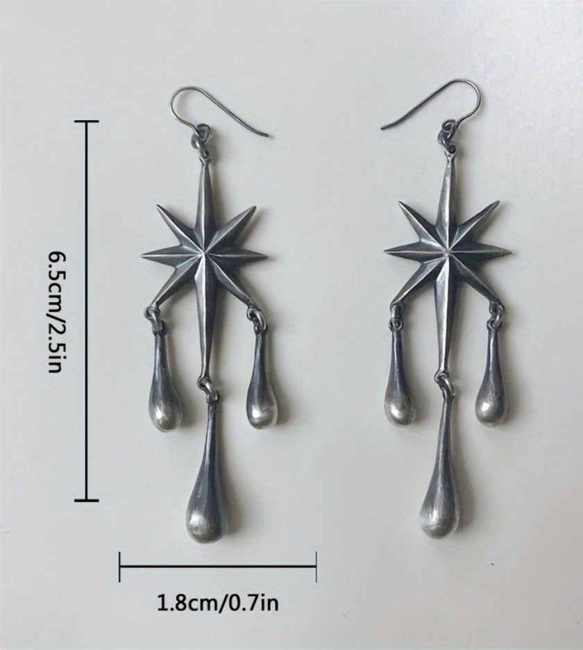 Gothic Gun Black North Star with Raindrop Hanging Fashion Alloy Dangle Earrings