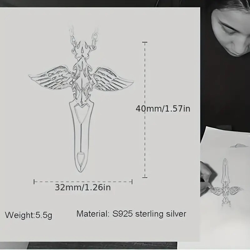60cm Angel sword & wings titanium steel Cross Necklace for both Male and Female