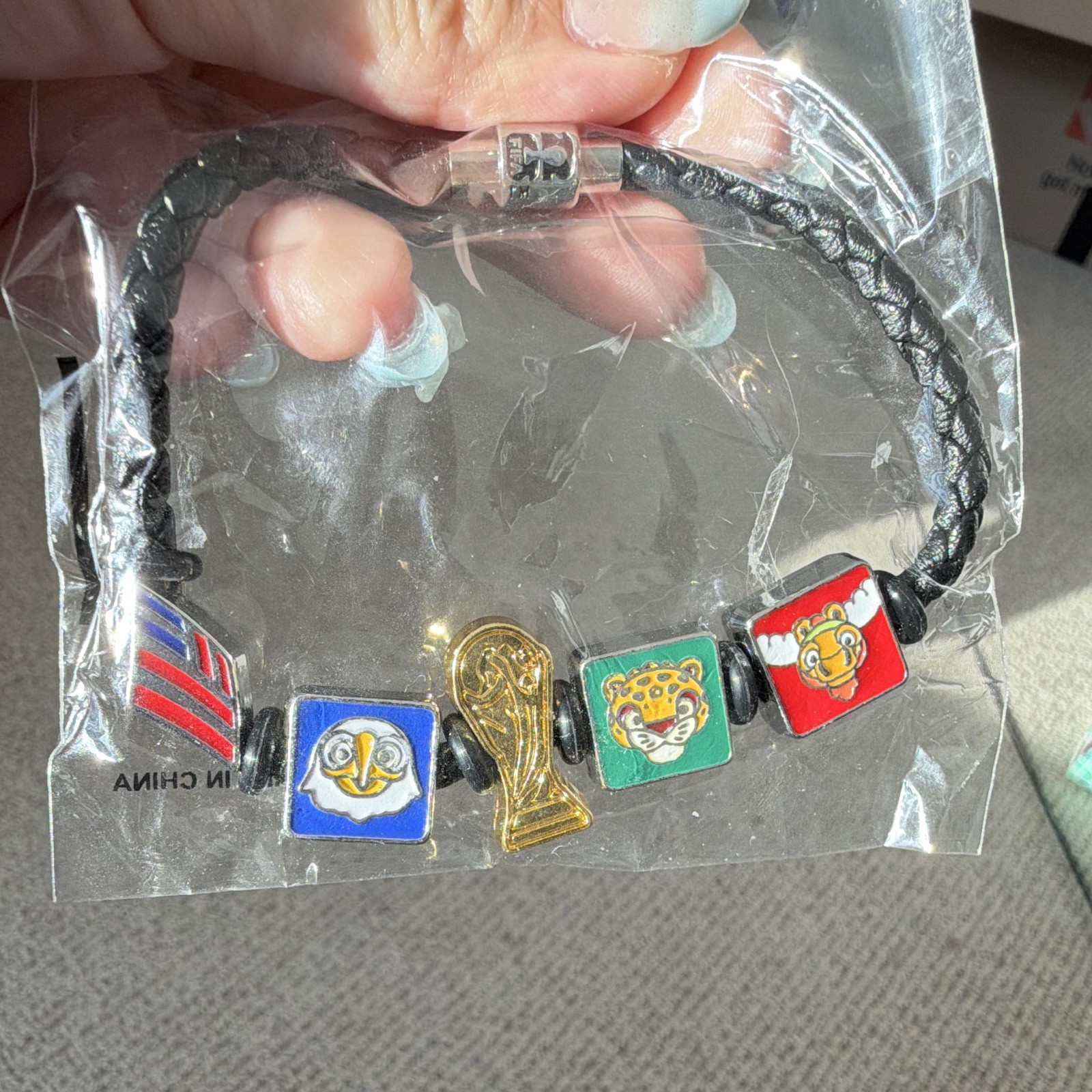 Bofa FIFA World Cup Trophy Charm Bracelet w/ Flag Beads, Magnetic Closure