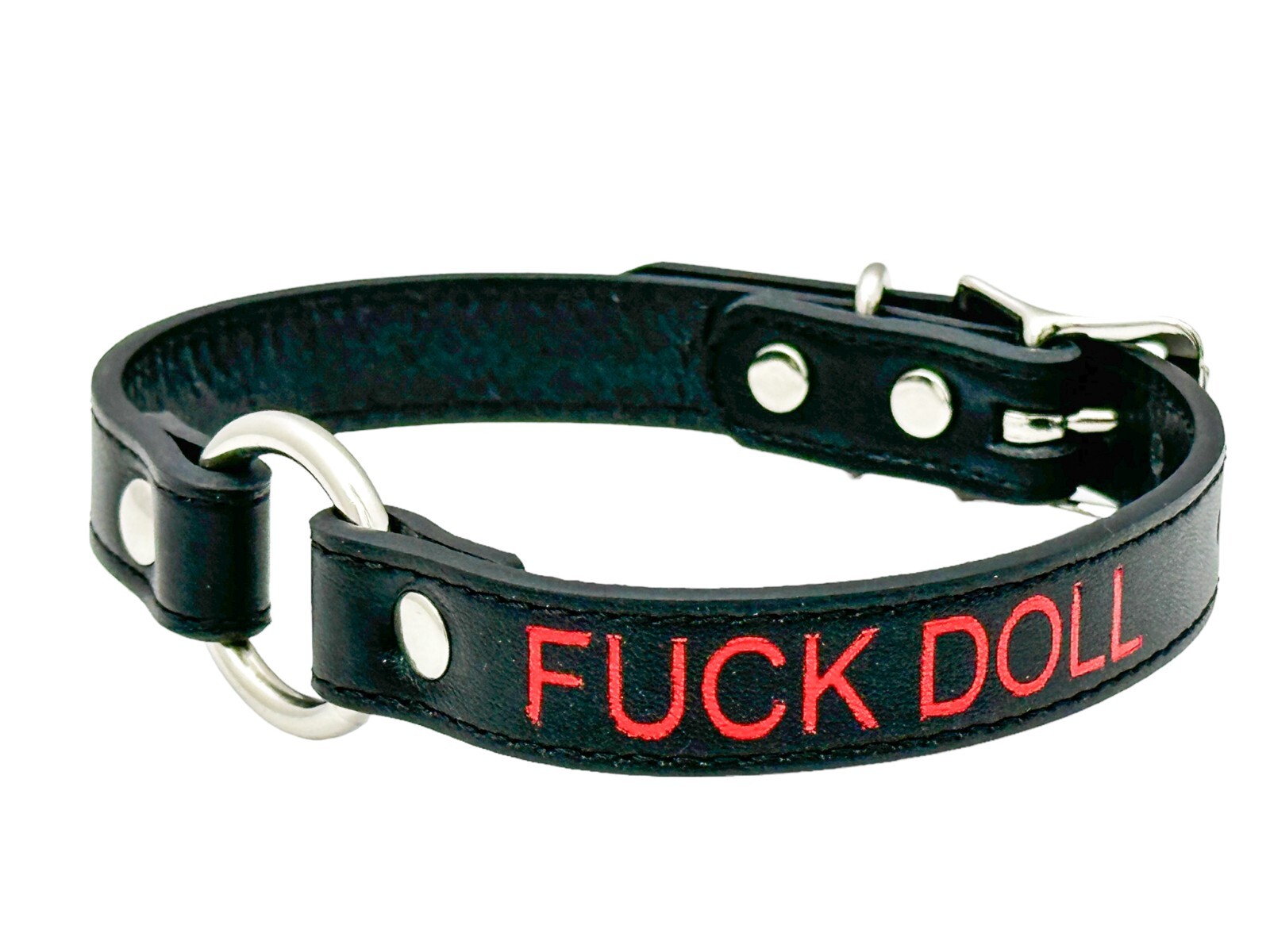 Name SILVER Ring RED Choker BDSM Collar Vegan Leather Necklace O Ring Fetish