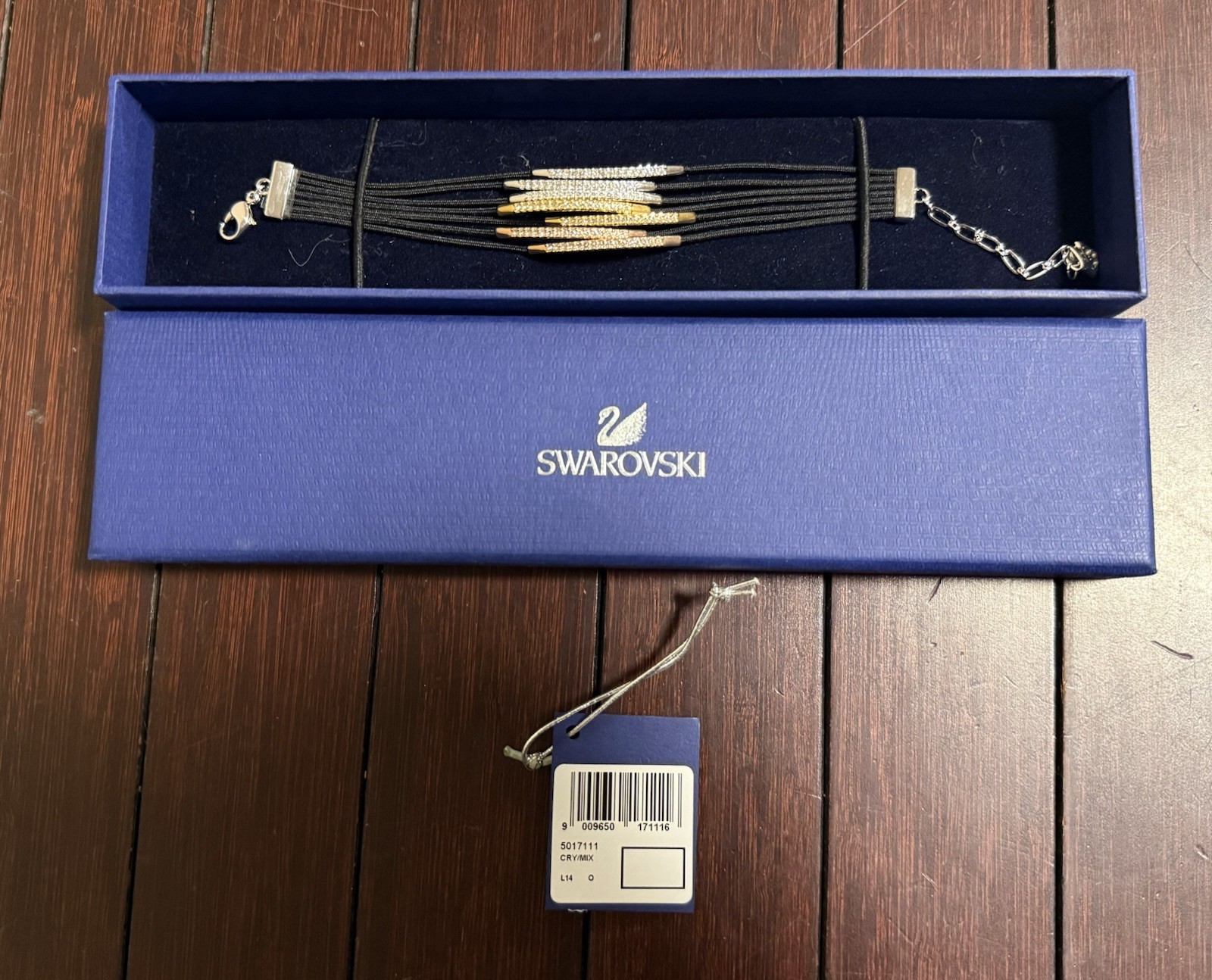 Swarovski Vi Bracelet Black Cord Multi Clear Crystals 6.5″-8.5″ #5017111