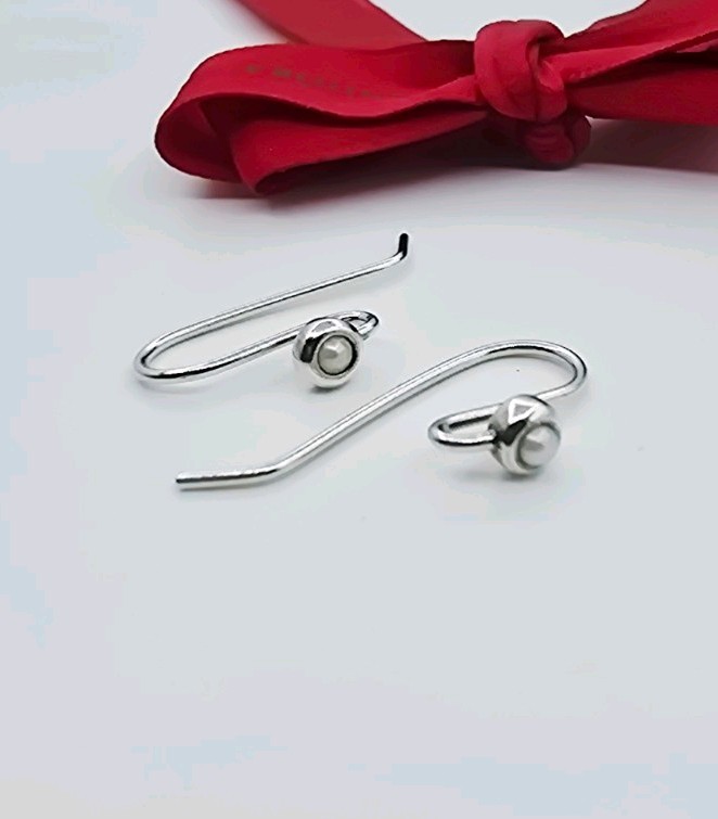 Authentic Pandora Silver Pearl Dangle Earring Hooks Wire Compose 290671P Retired