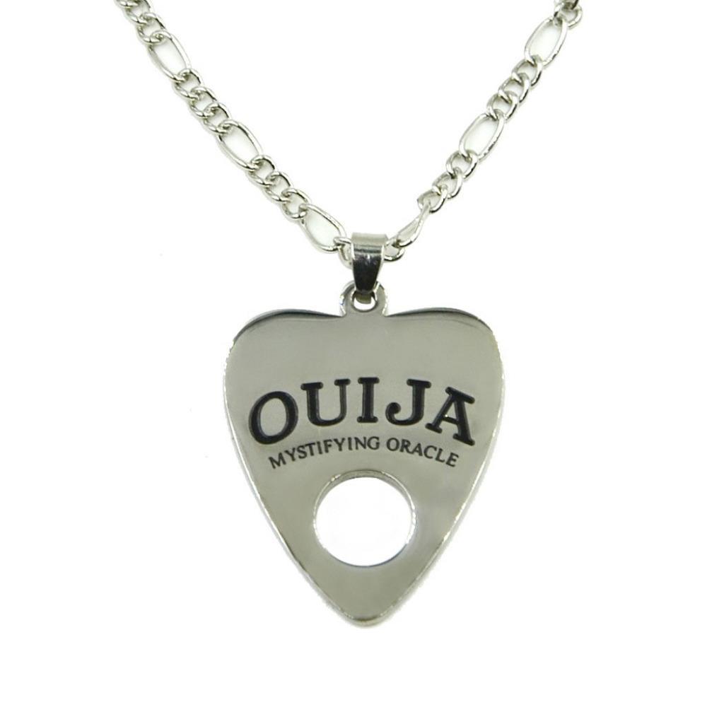 OUIJA BOARD PLANCHETTE NECKLACE Silver Tone Metal Wood Pendant Goth Occult Punk