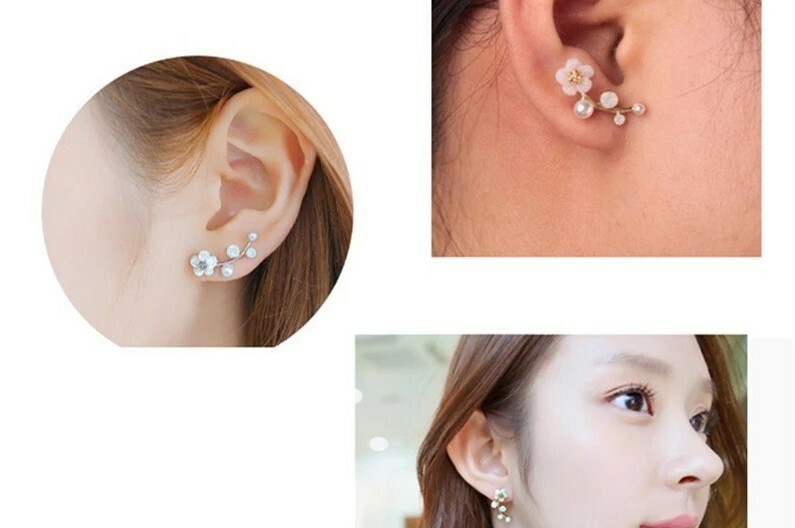New Fashion Crystal Earrings For Women Branch Shell Pearl Flower Stud
