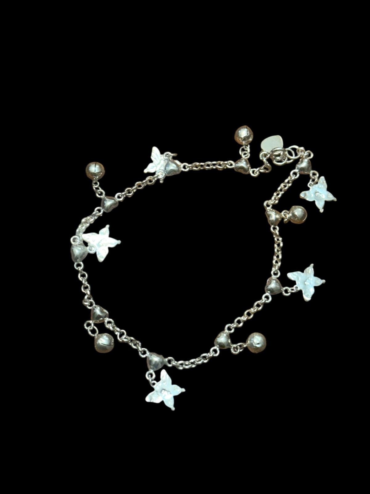 Sterling Silver Anklet- .925- BUTTERFLIES- BALLS- charms 10″ inches long