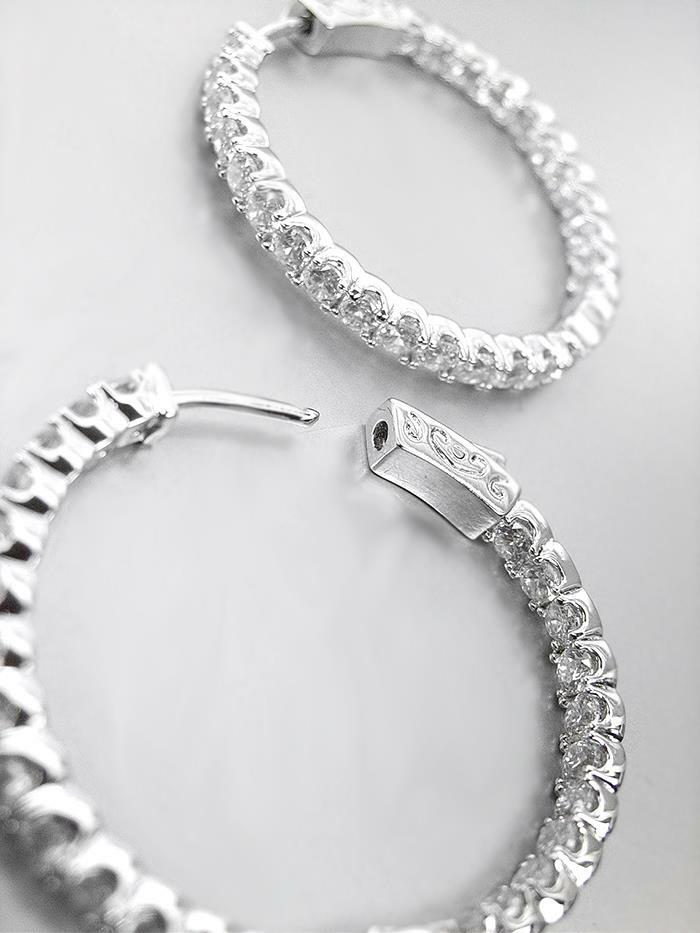 EXQUISITE 18kt White Gold Plated Outside Inside CZ Crystals 1 3/4″ Hoop Earrings
