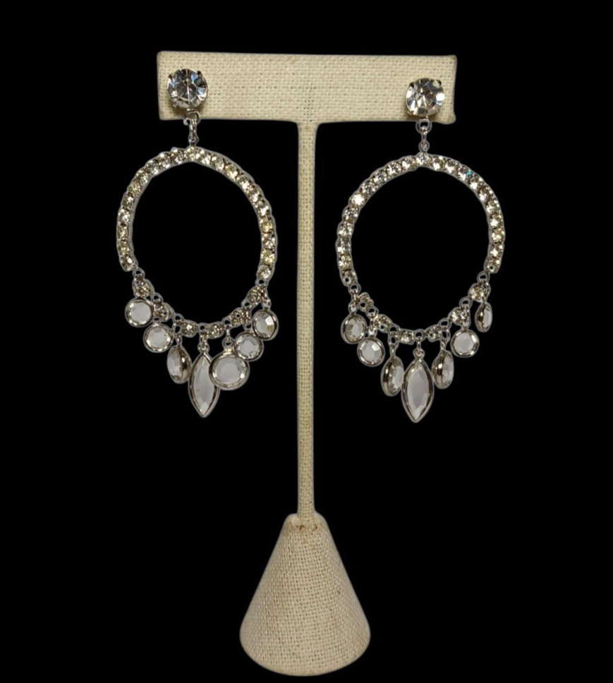 Pierced Earrings Clear Bezel Circle Hoop Dangle Drop Stud Dressy Wedding