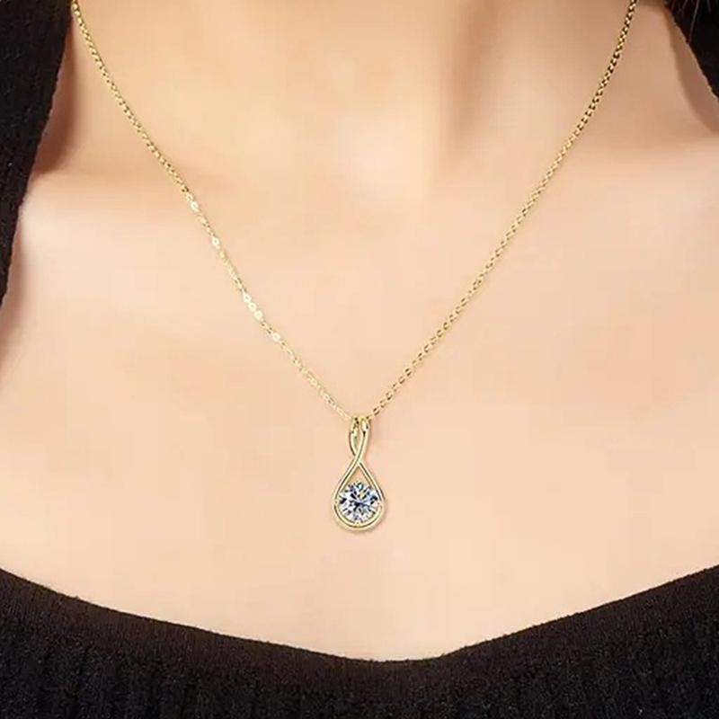 Womens Pendant Necklace Shiny Cubic Zirconia Teardrop Twisted Elegant Chain Gift